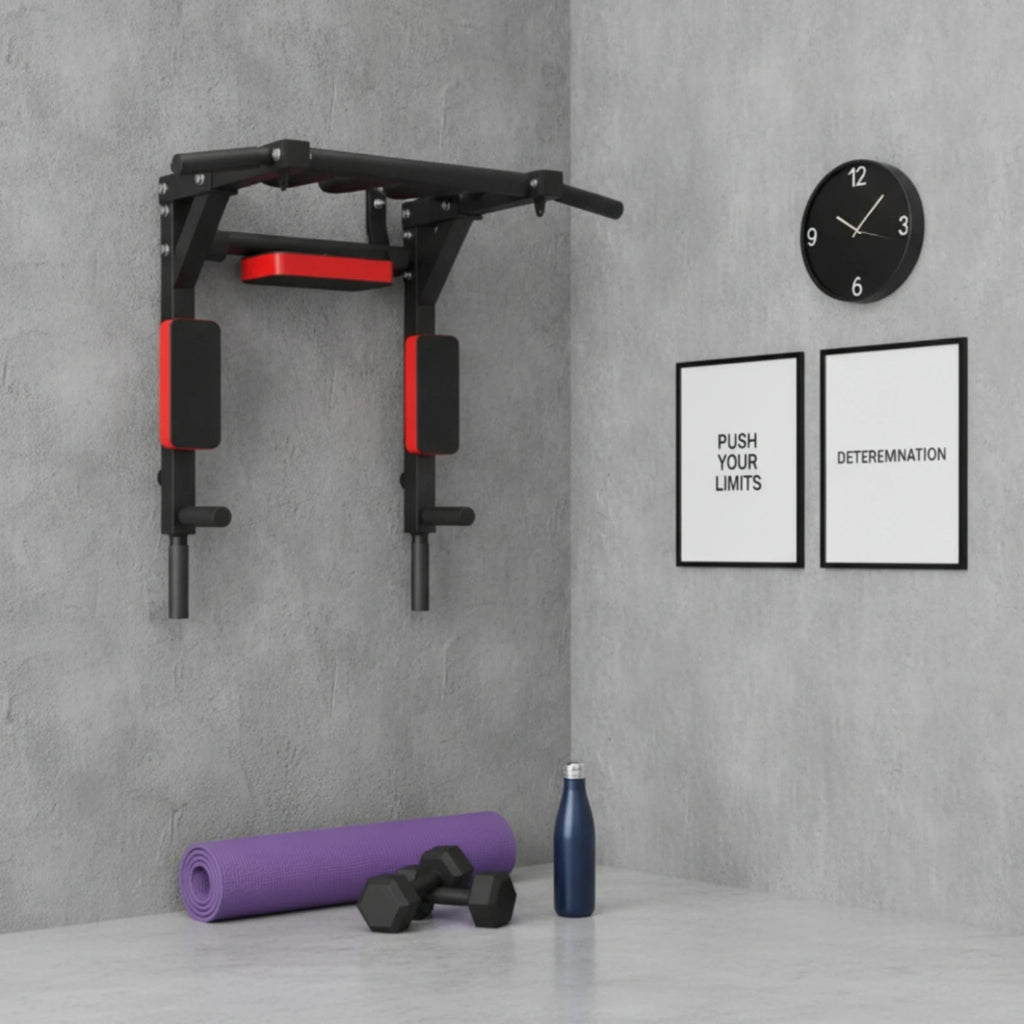 Wall-Attached Bar with Workout Station Multifunctional Pull up Bar with Padded Arm Supports Heavy Workout Station with Handles