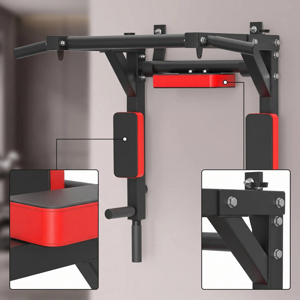 Wall-Attached Bar with Workout Station Multifunctional Pull up Bar with Padded Arm Supports Heavy Workout Station with Handles