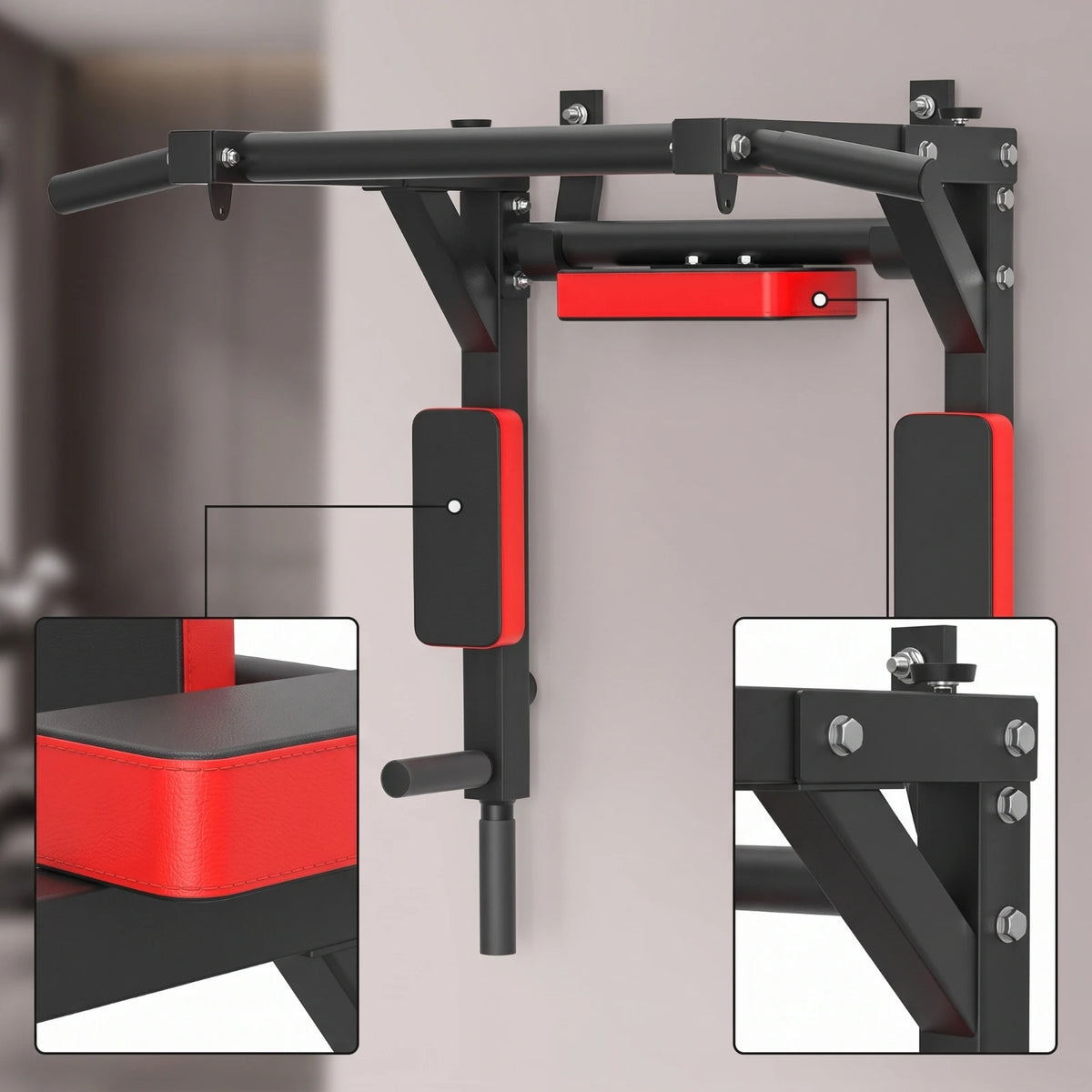 Wall-Attached Bar with Workout Station Multifunctional Pull up Bar with Padded Arm Supports Heavy Workout Station with Handles