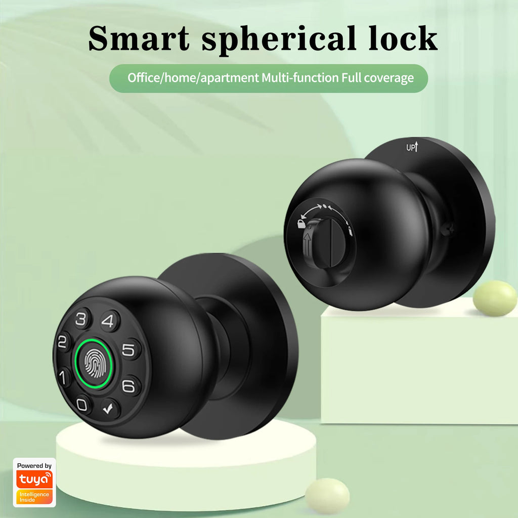 ICCSSI Smart Spherical Lock Tuya Door Lock Fingerprint Lock Four Unlocking Ways Fingerprint/Password/Key/Tuya for Airbnb Bedroom