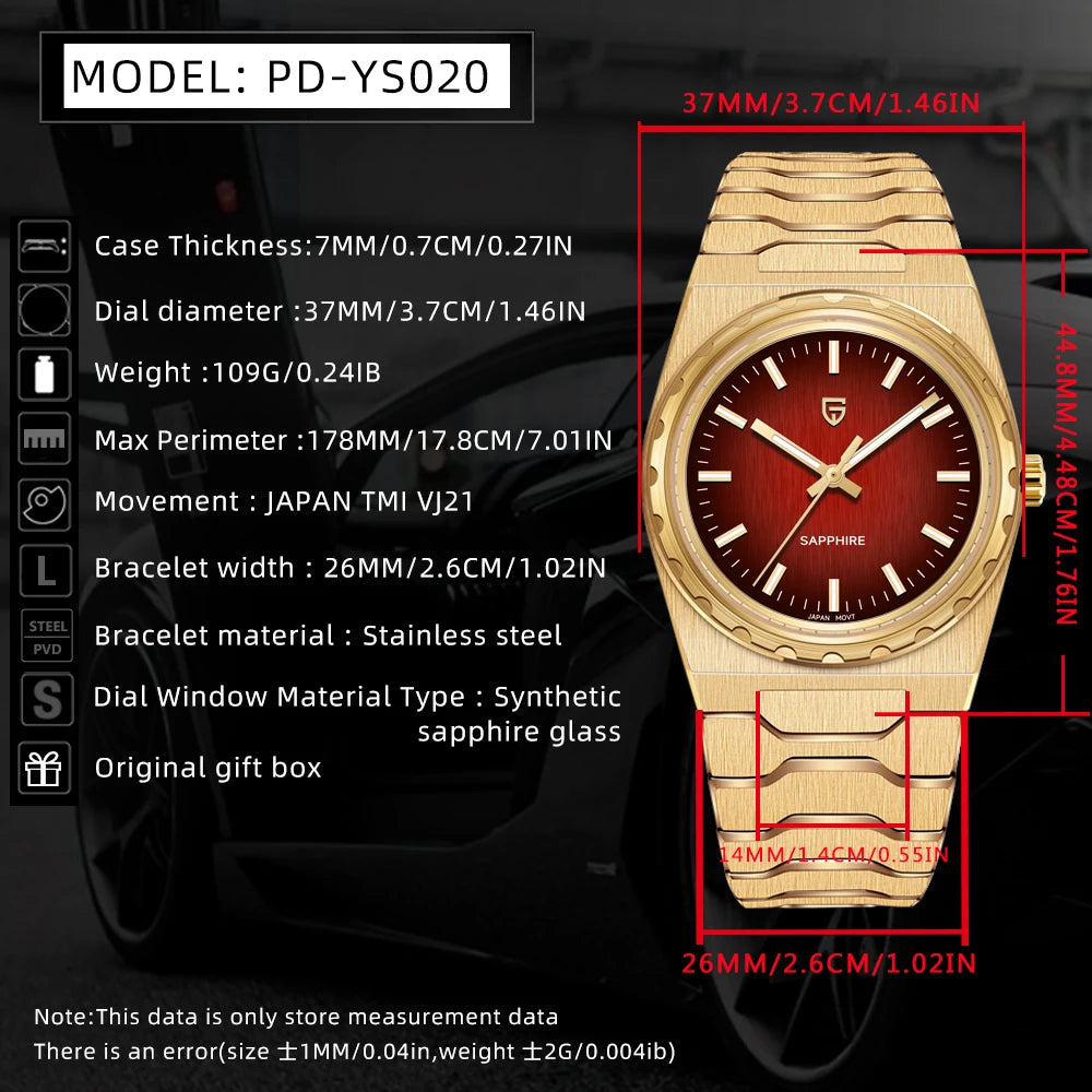 PAGANI DESIGN New Mens Quartz Watches VJ21 Super Thin Luxury Watch Stainless Steel AR Sapphire Mirror Waterproof Reloj Hombre