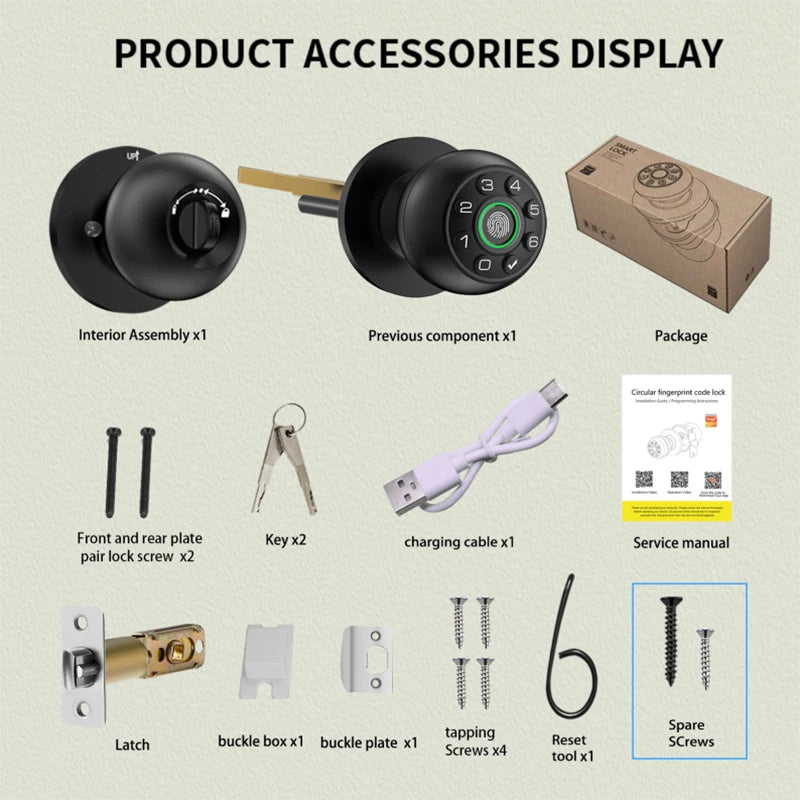 ICCSSI Smart Spherical Lock Tuya Door Lock Fingerprint Lock Four Unlocking Ways Fingerprint/Password/Key/Tuya for Airbnb Bedroom