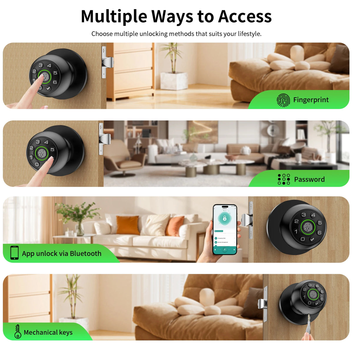 ICCSSI Smart Spherical Lock Tuya Door Lock Fingerprint Lock Four Unlocking Ways Fingerprint/Password/Key/Tuya for Airbnb Bedroom